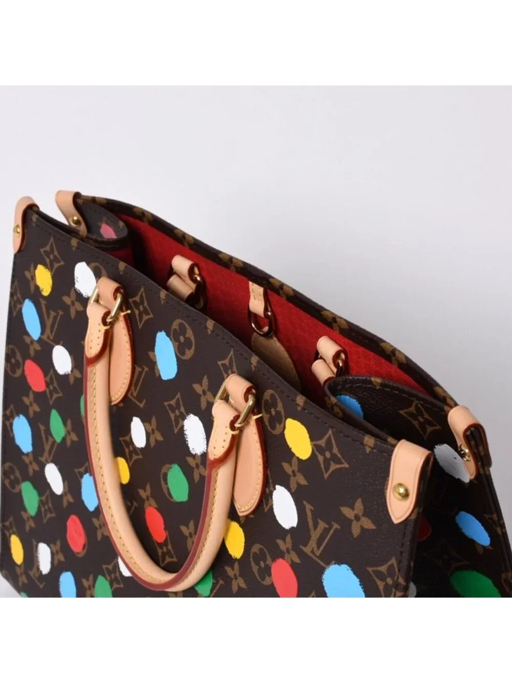 Louis Vuitton On The Go MM Yayoi Kusama Shoulder Bag 2-Way Leather Monogram